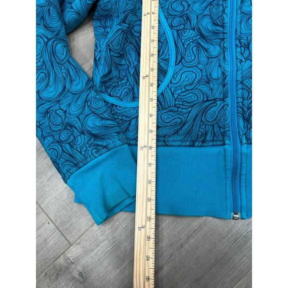 Rare Lululemon Womens Blue Turquoise Paisley Print Scuba Hoodie Jacket Size 10 - Picture 13 of 14